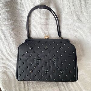 Vintage 50s Soure Bag NY Elegant Black Studded Beaded Women's Handbag